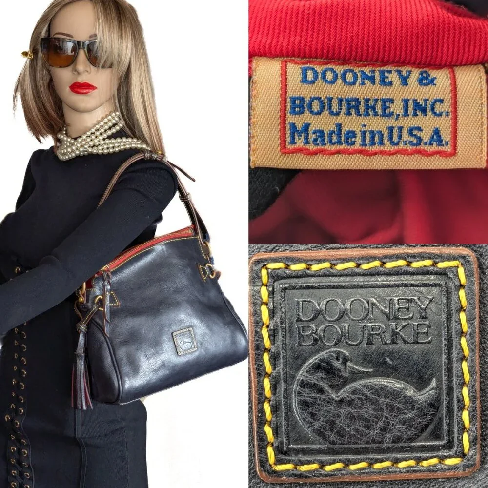 DOONEY & BOURKE USA Black Leather Florentine Hobo Satchel - Made in USA - NEW - Picture 2 of 16